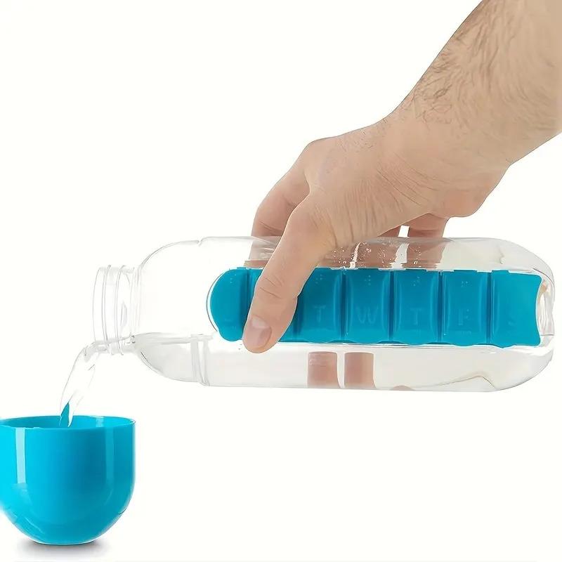 Portable Water Bottle With Built-In Pill Box For Medicines Sports Plastic Water Bottle Medicine Box Water Cup