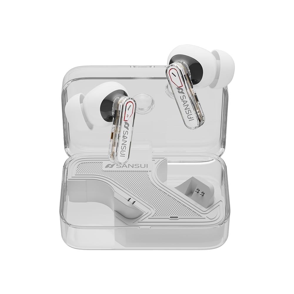 SANSUI Wireless Bluetooth Bluetooth Noise Automatic Continuous Fast Compact and Perfect for and Gaming Earphones, 5.4, Cancelling, Pairing, IPX4,