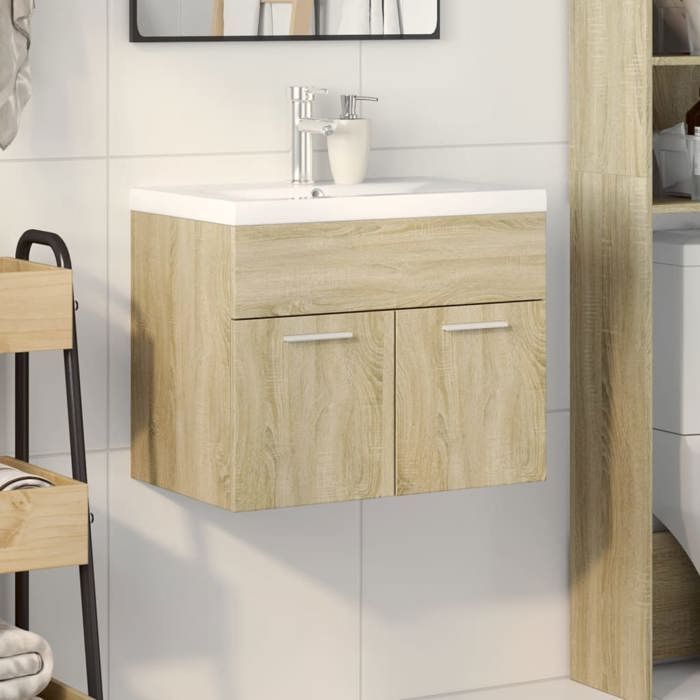 VidaXL Armoire lavabo de salle de bain et bassin intégré chêne sonoma 3324983