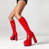 Stivali Al Ginocchio Nuovi Alla Moda Donna Piattaforma 2024 Sexy Punk Goth Tacchi Alti Nero Rosso Stivale Lungo Donna Fetish Scarpe Invernali Taglia Grande 44