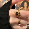 Retro Brown Stone Rings for Women Girls Sun Irregular Gold Color Aesthetic Rings Opening Adjustable Ring Fashion Jewelry Gifts