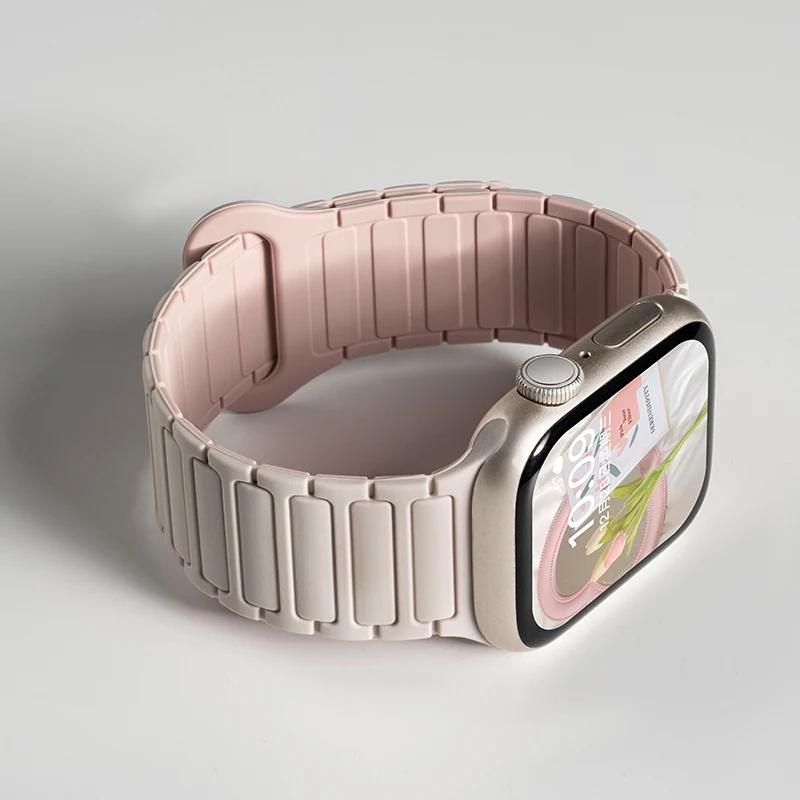Silicone Strap for Apple Watch Ultra 2 49mm 42mm 45mm 41mm 44mm 40mm Magnetic Band for iWatch Series 10 46mm 9 8 7 6 SE 5 4 3