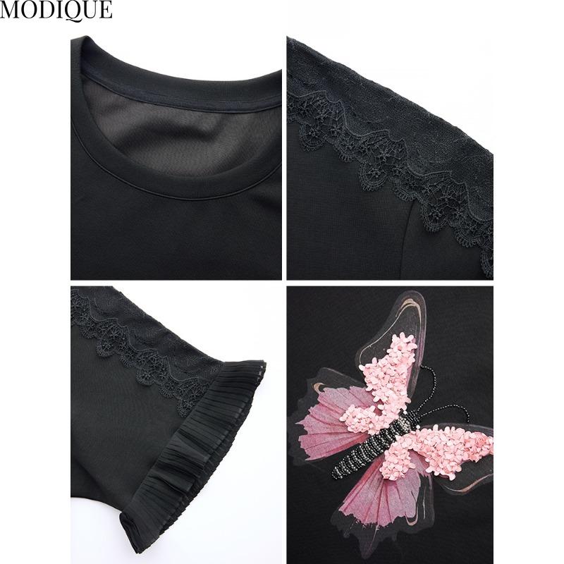 MODIQUE Spring Summer Plus Size New Women Loose Solid Balck Vintage Fashion Print Blouse Shirts Female Casual Oversize Short Sleeve V-Neck Top