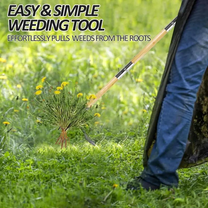 Weed Puller Stand-Up Weed Puller Tool with Long Handle & 4-Claw Steel Head 3-Sectioal Pole Design Garden Hand Weeding Tool