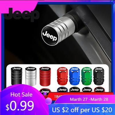 Pour Jeep 4Pcs Cache-Valve de Pneu de Voiture en Alliage Bouchons de Valves de Roue Accessoires Pour Jeep Grand Cherokee Wrangler JK Gladiator Compass R