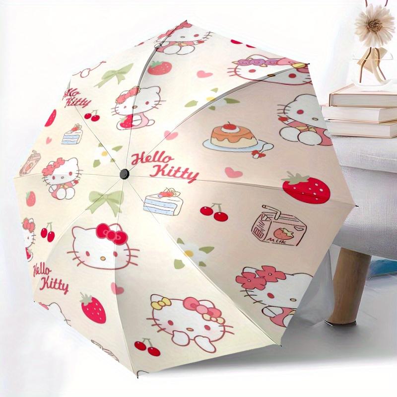 Dessert Hello Kitty Automatic Folding Umbrella - 3 Folding Design, Vivid Cartoon Pattern, Suitable for Outdoor Activities, A Gift for Fans In All Seas