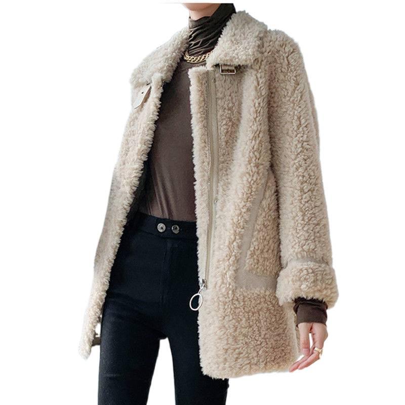 2025 Women's Real Wool Shearling Coat - One-Piece Lambswool Fur Outerwear, Off-Season Style
