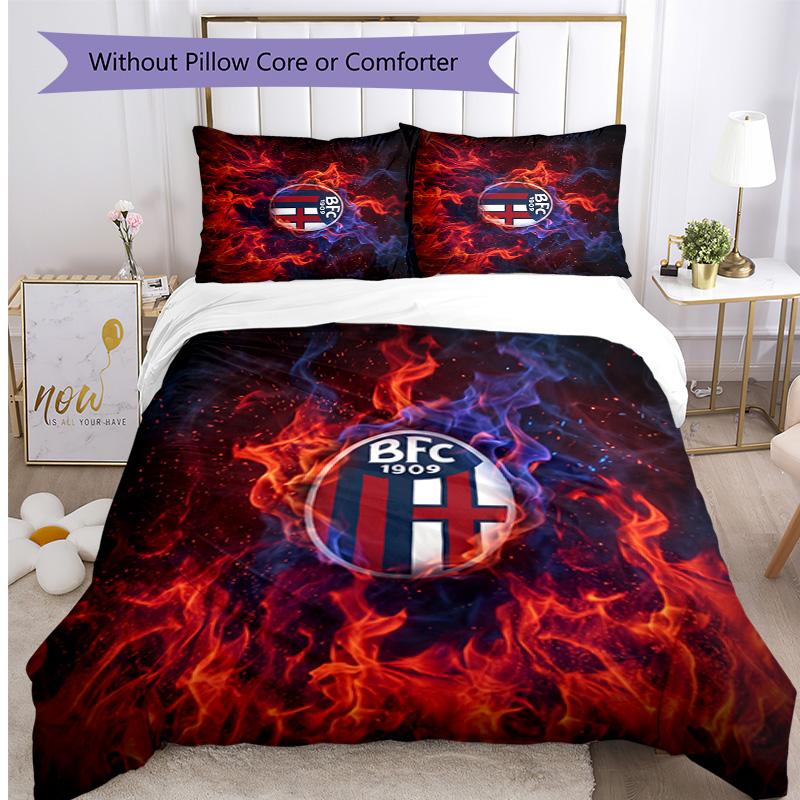 Bologna FC Printed 3PCS Bedding Set Breathable Duvet Cover with Pillowcases Decorative Bed Linen for Bedroom Home