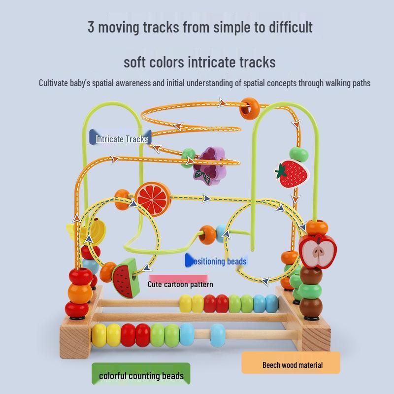 Wooden Stringing Beads for Toddlers 1-3: Animal & Fruit Blocks for Early Education & Hand-Eye Coordination