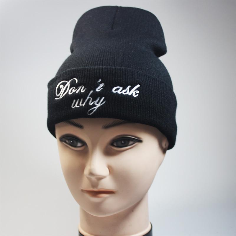 

Don t ask why Letter Embroidered Knit Beanie Hat Adjustable чёрный