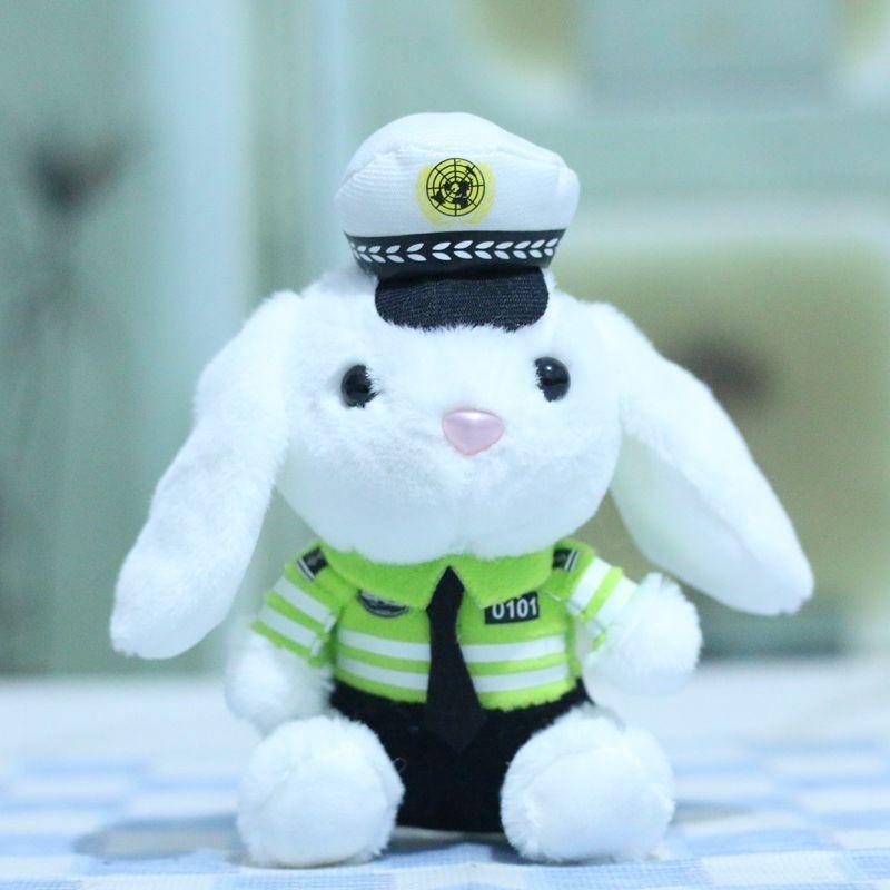 Cute Firefighter Bunny Plush Toy Charming Keychain Soft Short Plush
