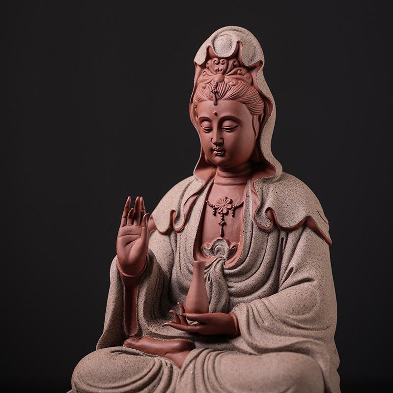 Y New Chinese Zen Guanyin Bodhisattva Buddha Statue Ornament Home Office Tearoom Decoration Crafts Purple Sand Buddhist Decor
