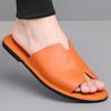 Herren Schwarz Leder Hausschuhe Handgemacht Einfache Flache Schuhe Sommer Orange Römische Sandalen Offene Zehen Strand Schuhe Übergröße