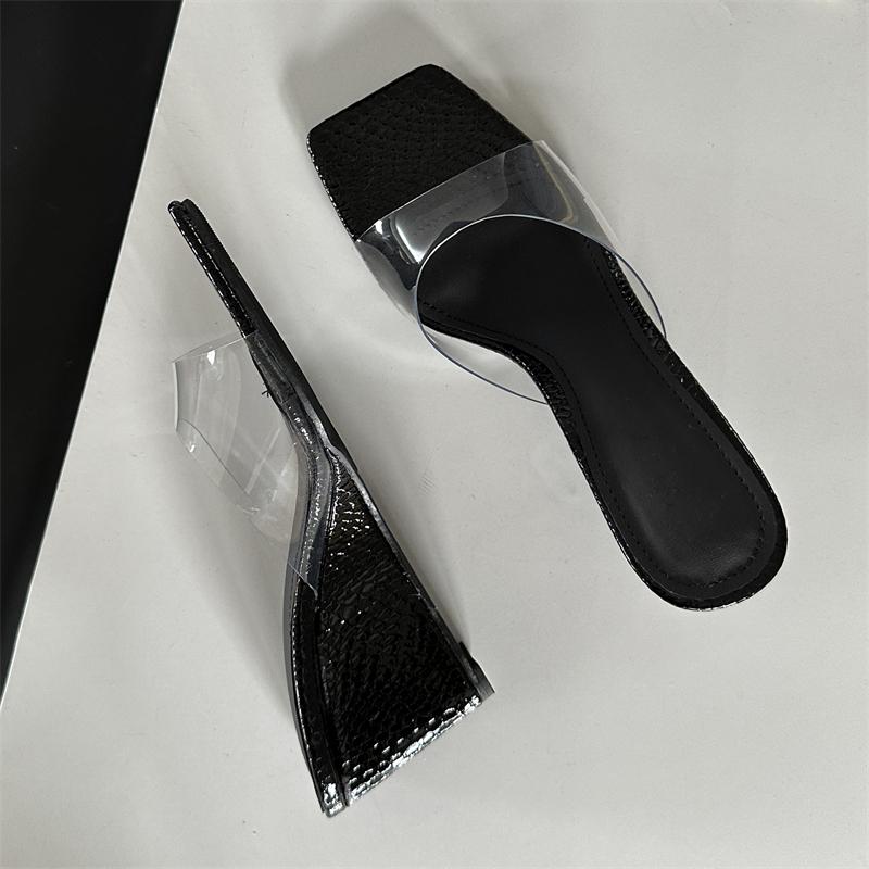 Fashion Eilyken Fashion Shallow PVC Transparent Wedge Women Slippers Rome Style Square Toe High Heels Outdoor Party Female Shoes