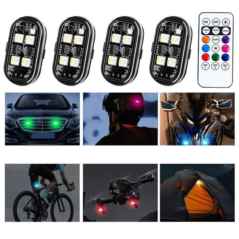 4PCS Wireless Remote Control Lights for Night Riding on Cars and Motorcycles Multi Mode Flashing Safety Lights