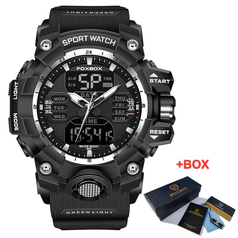FOXBOX Militäruhr für Herren LIGE Luxus Sport Chronograph Herren Armbanduhr Wasserdicht Quarz Große Uhr Digital Herrenuhren+Box