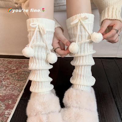 Boots Still Cotton Socks Cover Stacking Socks Hairball Long Tube Thickened Warm Lolita Bow Girl Calf Socks