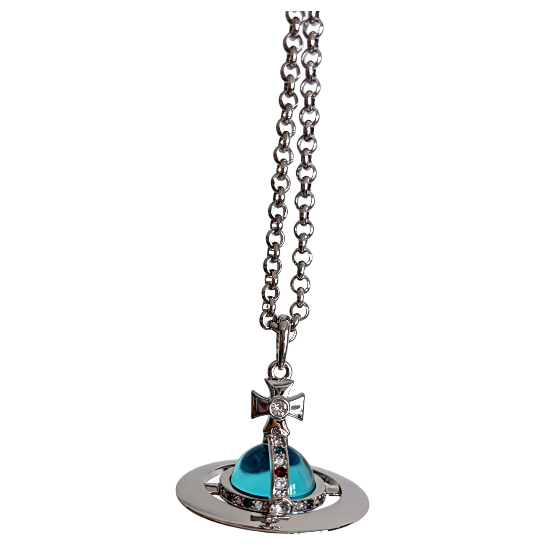 

Vivienne Westwood Sphere Design Necklace Women necklaces Aqua-Blue Silver 6302009602P696 Basic Packaging-Dust Bag+Box