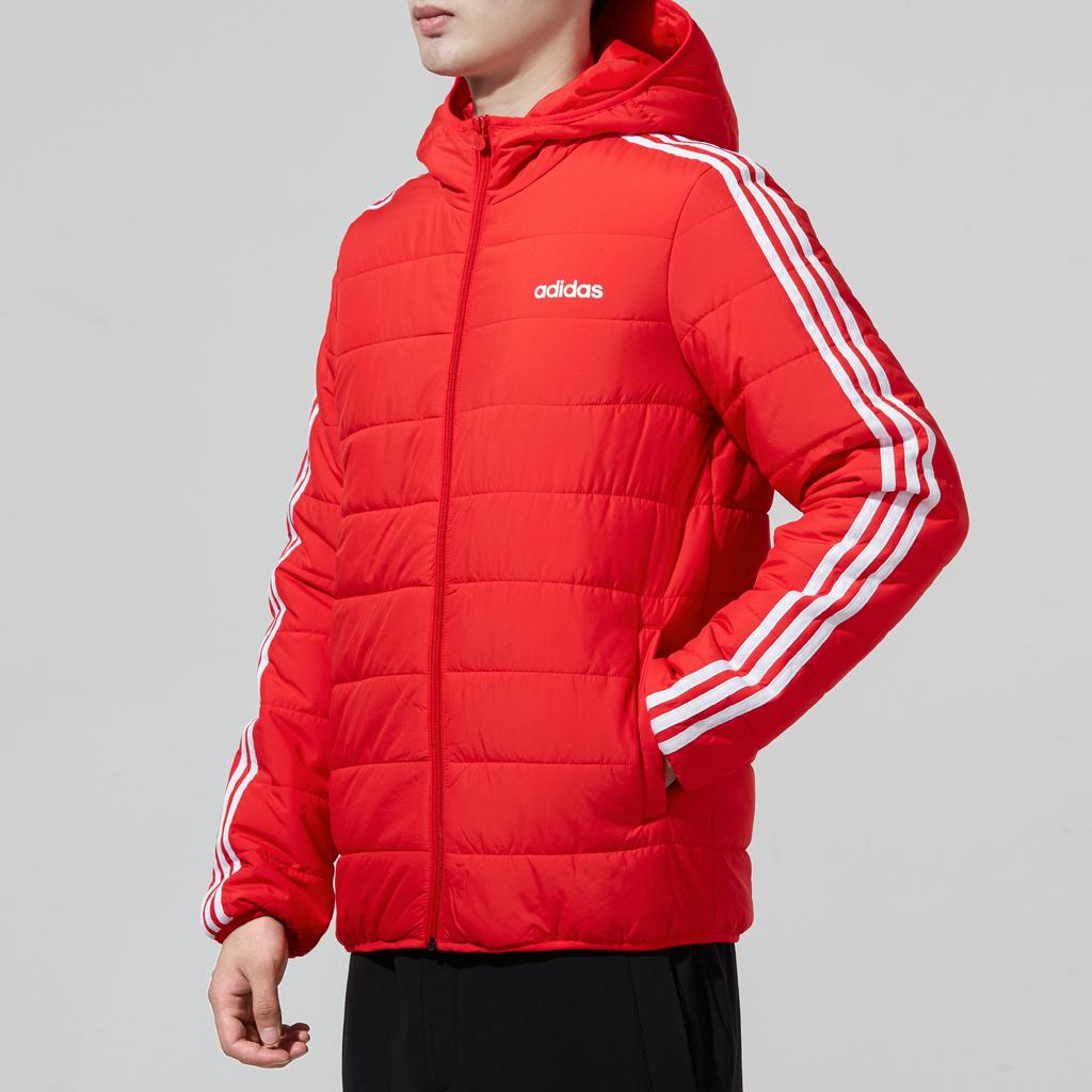 Adidas 3-Stripe Padded Hooded Jacket With Logo Print Men Outerwear Red H14198