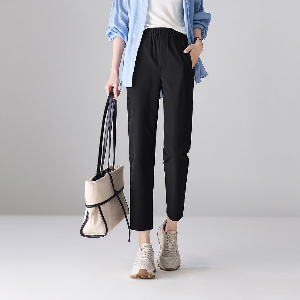 Zipper Pocket Small Leg Pants for Women In Spring 2026, Fashionable and Versatile, Elastic Waisted Casual Cropped Pants