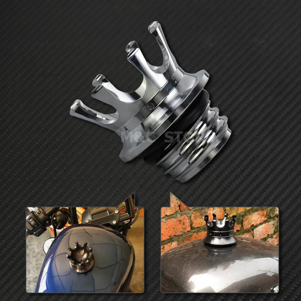 Mactions Crown Style Vented Fuel Tank Cap Gas Cap For Harley Sportster XL 883 1200 Touring Road King Dyna Softail Custom