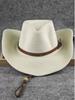 57-62CM Un cappello da cowboy western a tesa larga da uomo e da donna, cappello jazz alla moda, cappello da sole estivo da spiaggia con corda antivento