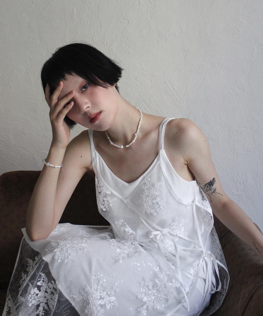 Rubati Sequin Lace Layered Dress _White