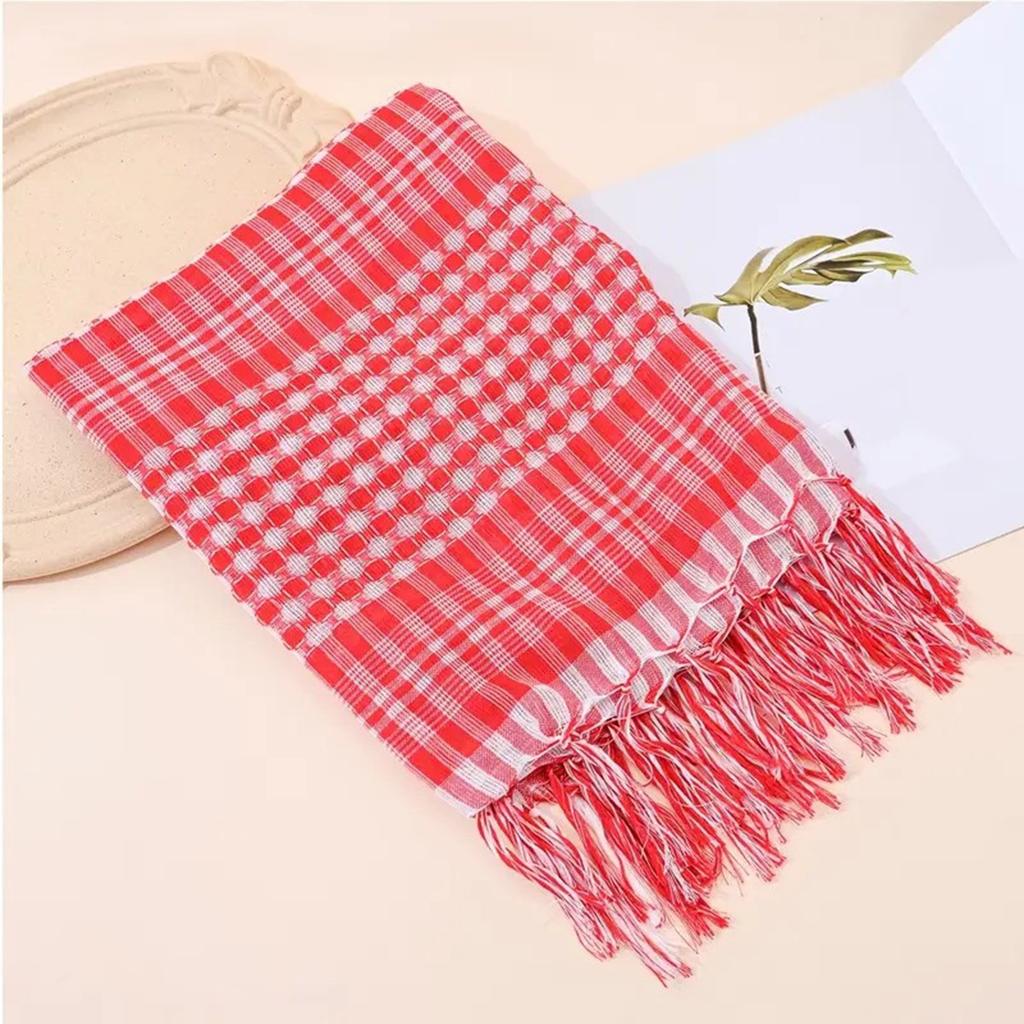 Soft Polyester Checkered Shemagh Scarf With Fringe Trim For Kids Various Outfit Arabic Shoulder Wrap For Boy Daily Wear