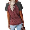 Fashion Womens Solid Color Splicing Round Neck Casual Short Sleeves Tops