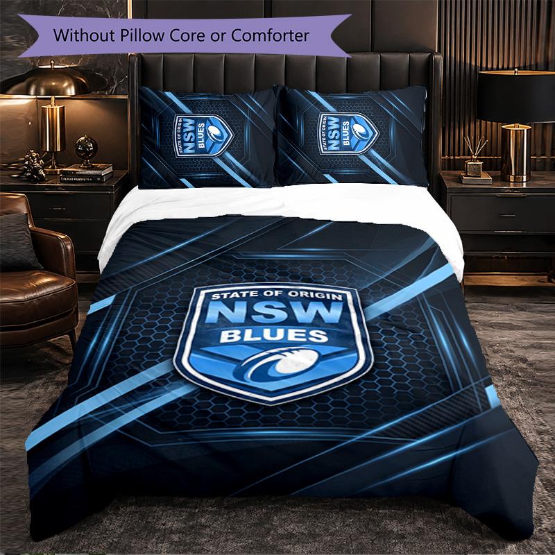 NSW Blues Pattern Microfiber 3Pcs Bedding Set Decor Duvet Cover Set For Bedroom Home Use