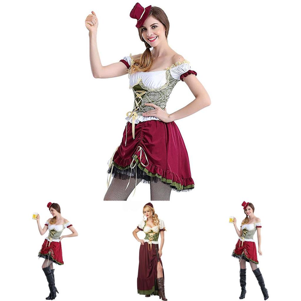 Womens Oktoberfest German Beer Maid Costume With Elastic Waist Fit