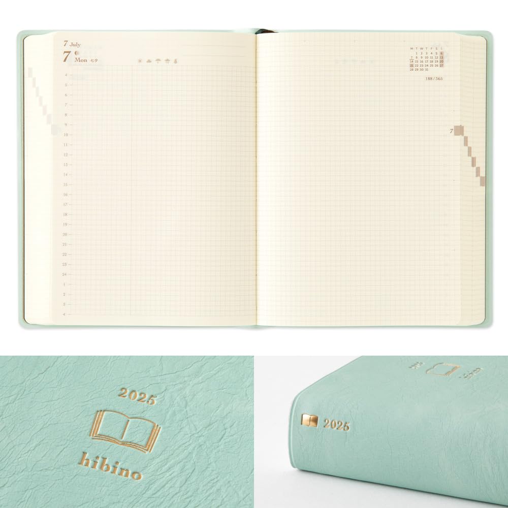 Midori Hibino 2025 Planner, A6, Daily, Limited Edition, Bookmark Included, Blue-Green, 22336006 (Starts January 2025)