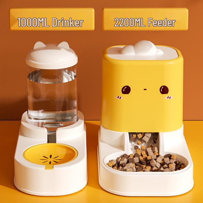 Automatic Cat & Dog Water Fountain Dispenser with Integrated Feeder - No Electricity Needed