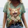 T-Shirts Women's Fashion T-Shirt Cat Print Casual Comfort Short Sleeve Crew Neck Pullover Clothing