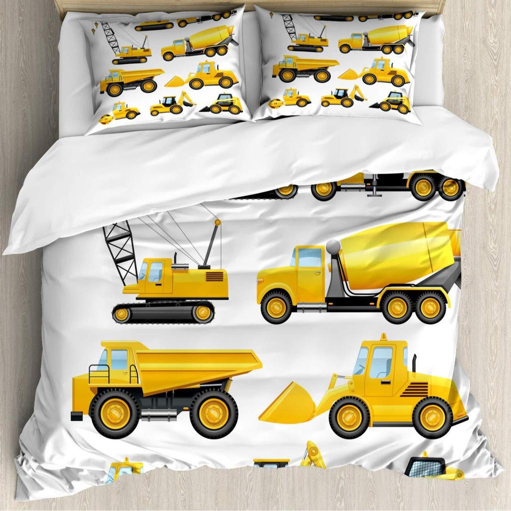 Automobile Construction Vehicle Duvet Set Bedding Set For Bedroom Three-Piece Set