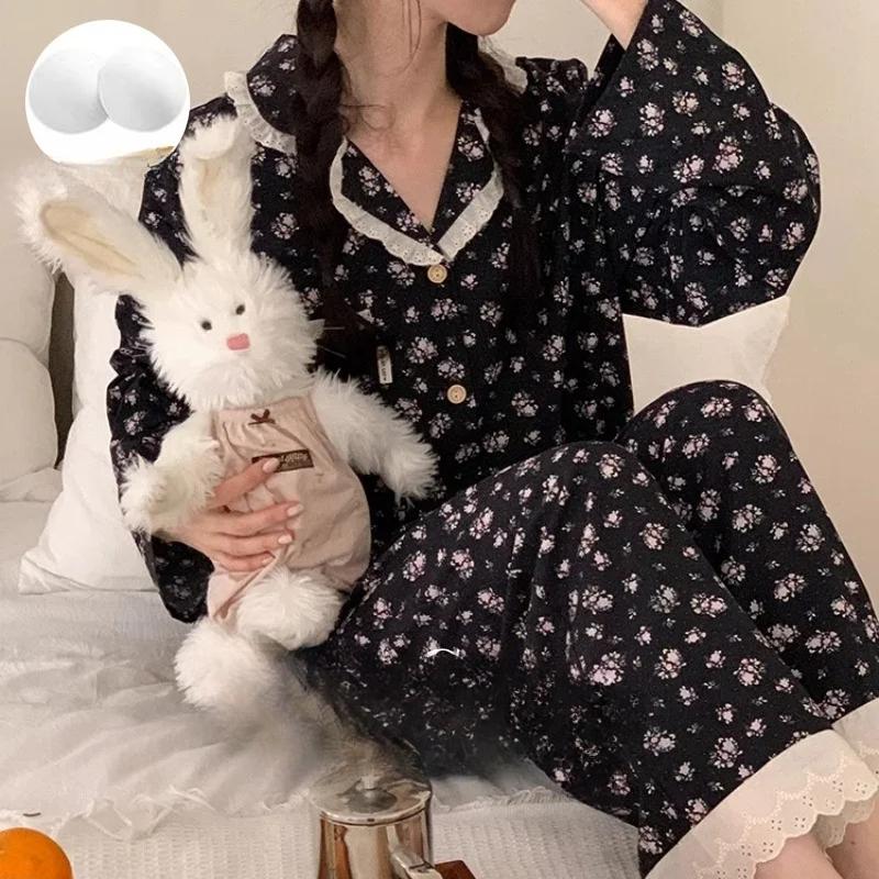 

Весна и лето Мисс. Пижамный комплект из хлопка в деревенском стиле с облаками для девочек с подушками, милый студенческий пижамный комплект M