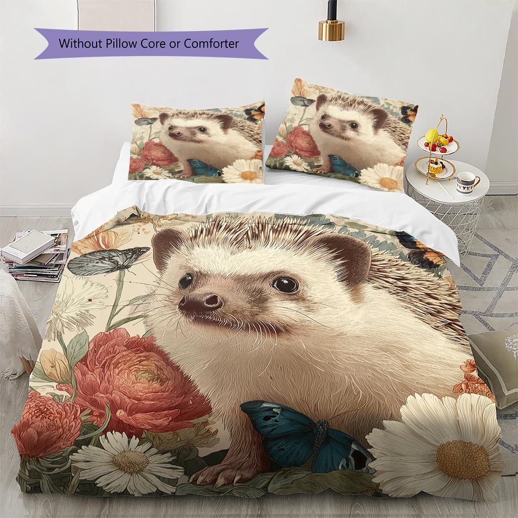 Beautiful Hedgehog Pattern Bedding Home Decoration Birthday Gift (1 * duvet cover + 2 * pillowcase, without core)