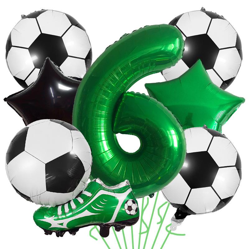 7pcs Football Shoes Pentagram Balloons 32 Inch Green Numbers 1-9 Balloon Set Birthday Party Decoration Soccer Photography Props