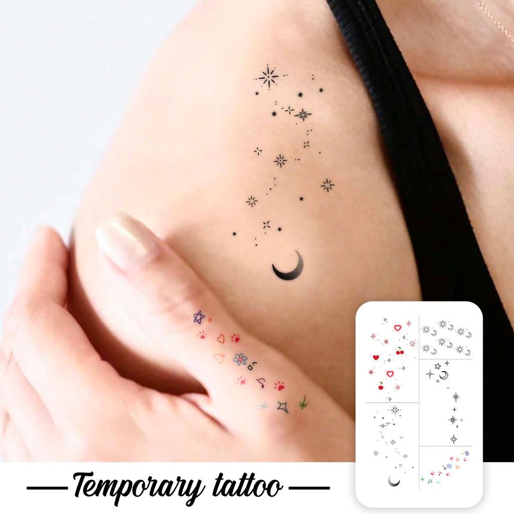 Star And Moon Small Pattern Tattoo Sticker, Waterproof And Long-Lasting, Clavicle Girl Heart, Simulated Tattoo Sticker