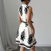 Women's Fashion Lapel Button Print Waist Tie Sleeveless Dresses