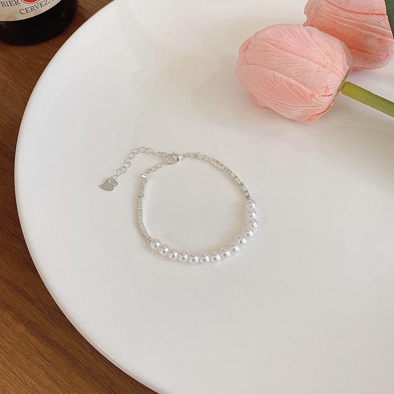 Pearl broken silver bracelet women s ins wind beaded bracelet retro simple girlfriend head