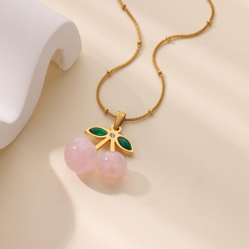 New creative three-dimensional cherry pendant necklace titanium steel pendant material fruit series collarbone chain letter pendant