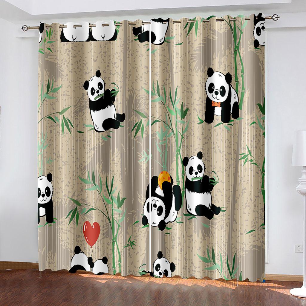 Lovely Giant Pandas Eat Bamboo Pattern Sunshade Curtains 2 Pieces For Living Room Bedroom Home Decoration