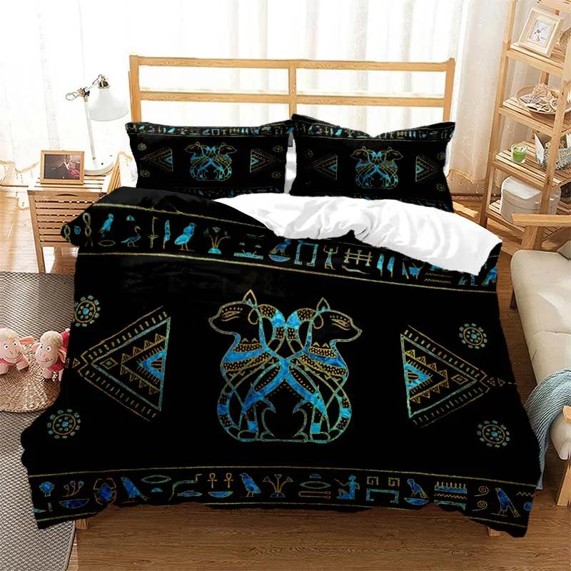 Mystery Egypt Egyptian Golden Anubis Print Bedding Set Duvet Cover with Pillowcase Comforter Bed Single Twin Full Queen Kid Gift