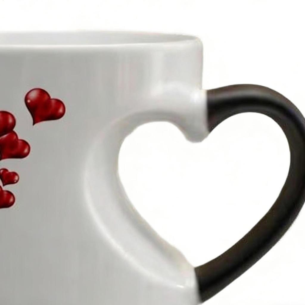 Heat Sensitive Color Changing Magic Mug with Romantic Heart Handle Gift for Birthday Anniversary Valentine's Day Coffee Cup