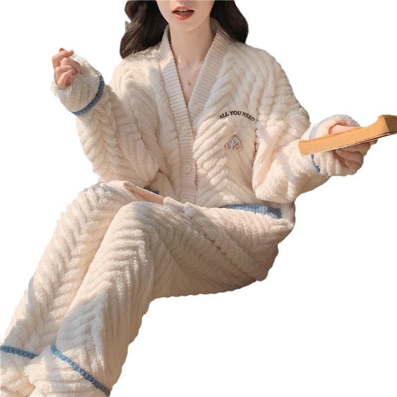 Pyžamo Coral Velvet Dámské Zimní zesílené Velká velikost Teplé Nové obleky na podzim a zimu lze nosit venku