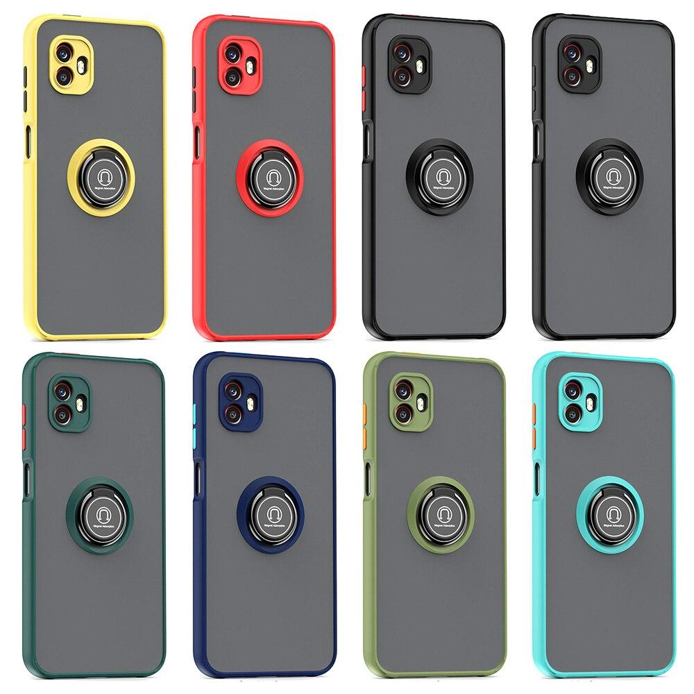 KEYSION Fashion Matte Case for Samsung XCover 6 Pro Transparent Shockproof Ring Stand Phone Back Cover for Galaxy XCover6 Pro 5G