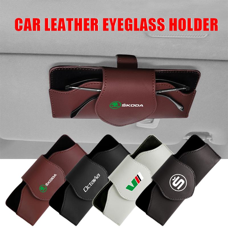 Car Leather Glasses Case Sun Visor Sunglasses Clip Organizer Box For Skoda S VII Octavia MK2 MK3 3 A7 Karoq Kodiaq Superb Fabia OO888