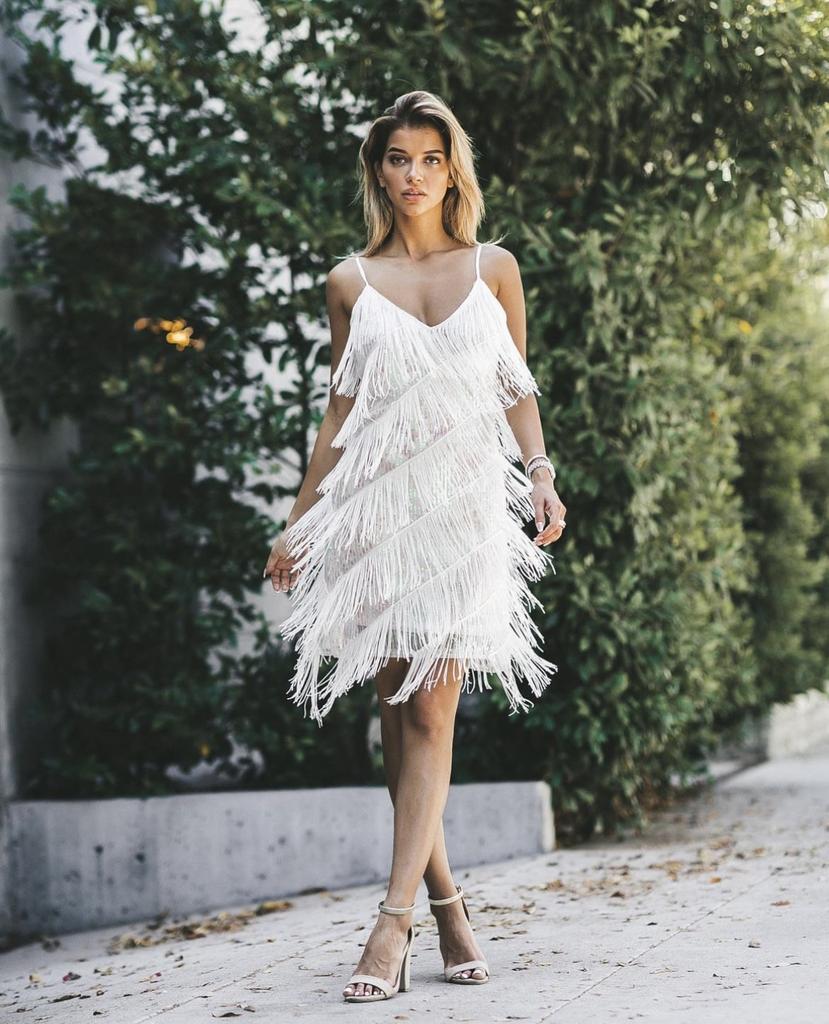 Bron vakantie zeekant rok vakantie rok bretels pailletten franje V-hals mesh jurk