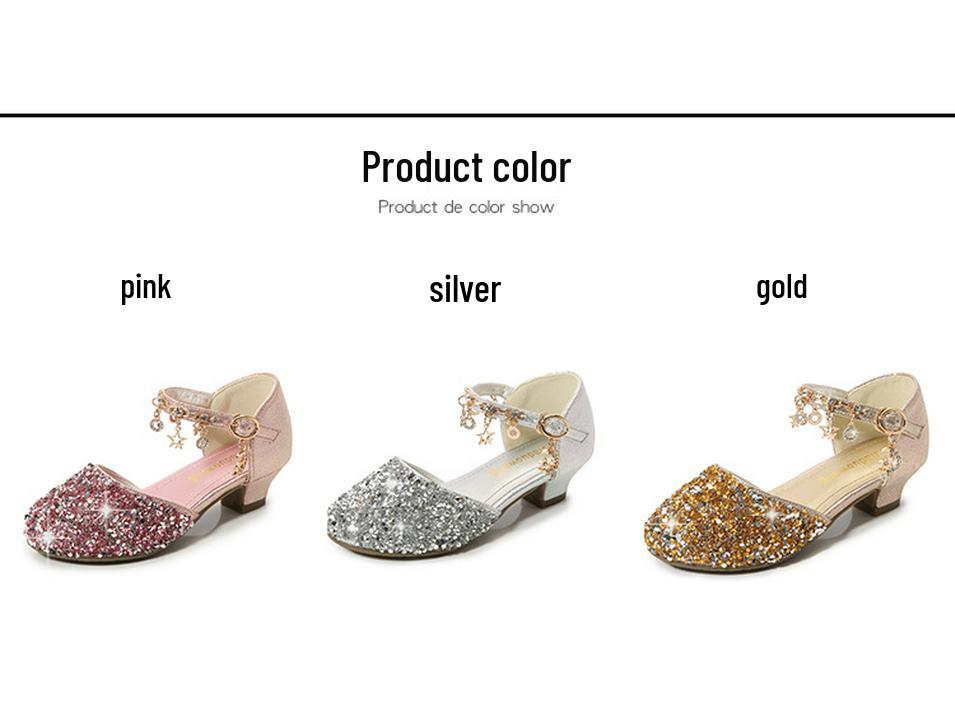 Girls' Crystal Sequin Princess Sandals 2025 - Summer High Heels with Hollow Design